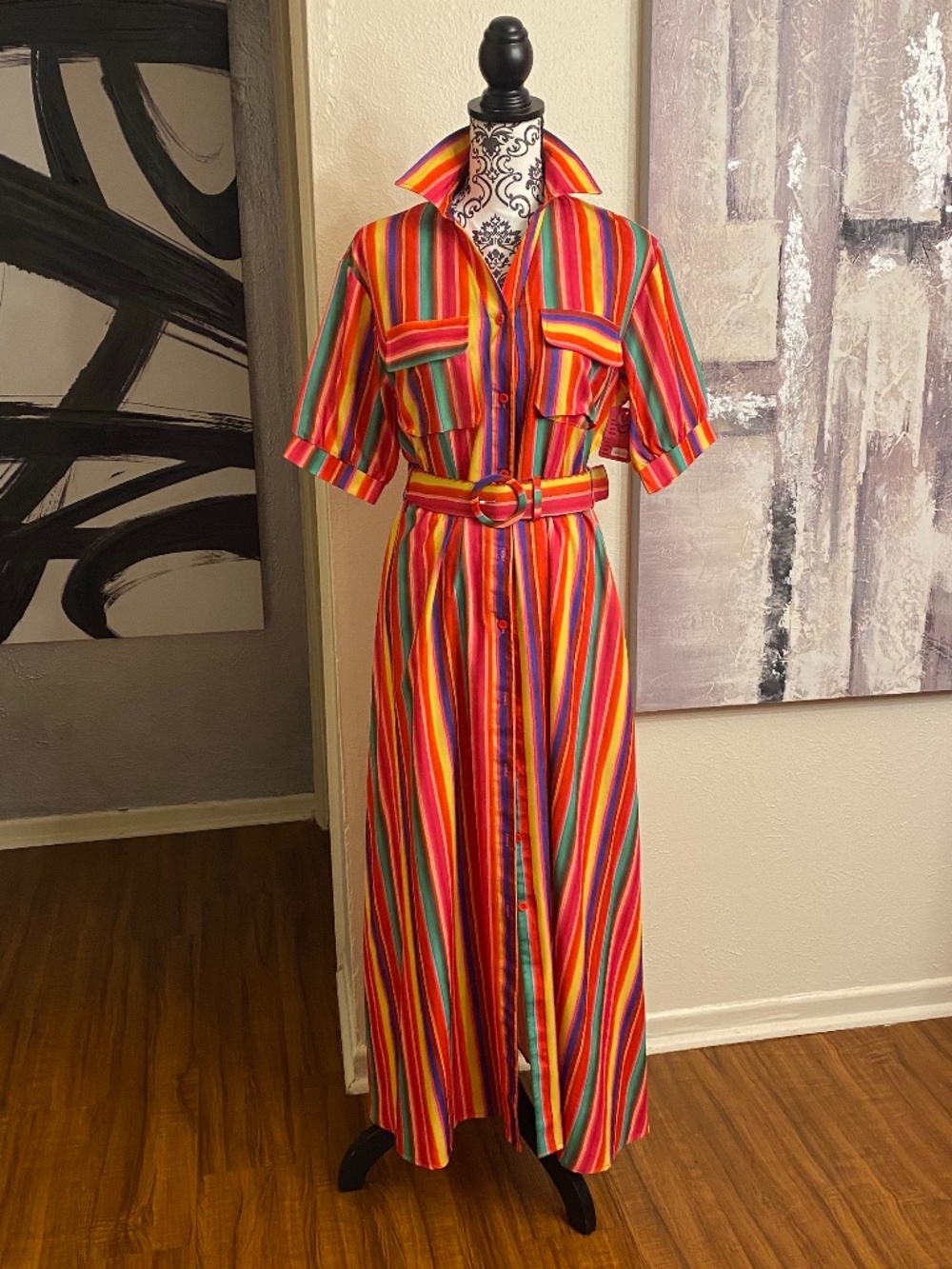 Ladies Stripe  Button Down Shirt Dress